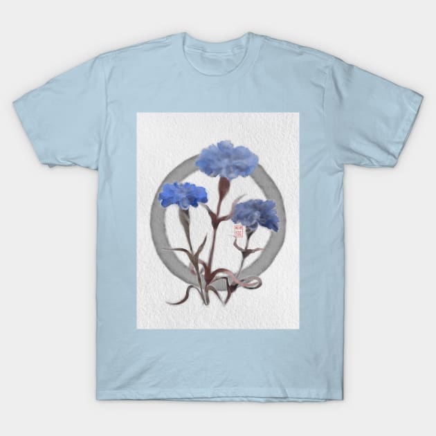 zen circle with sumiE watercolor cornflowers T-Shirt by cuisinecat